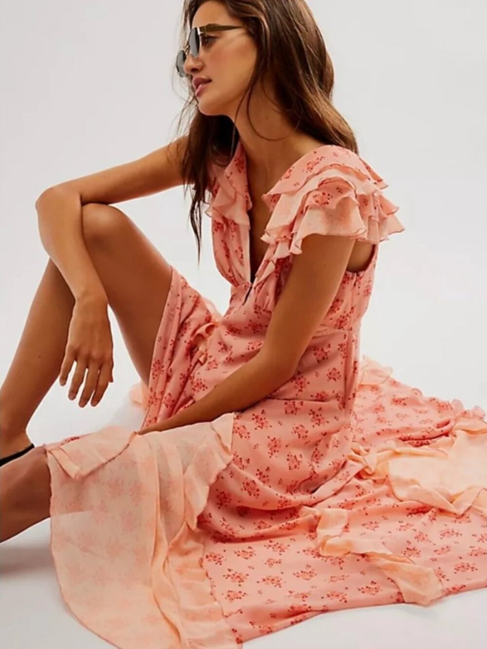 Free People Peach Floral Ruffle Maxi Dress - Picture 2 of 7